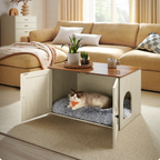 Feandrea kissatalo, kissanvessakaappi irrotettavalla väliseinällä, pöytämalli, 80 x 53 x 50cm, hunajapuunruskea–vintagevalkoinen