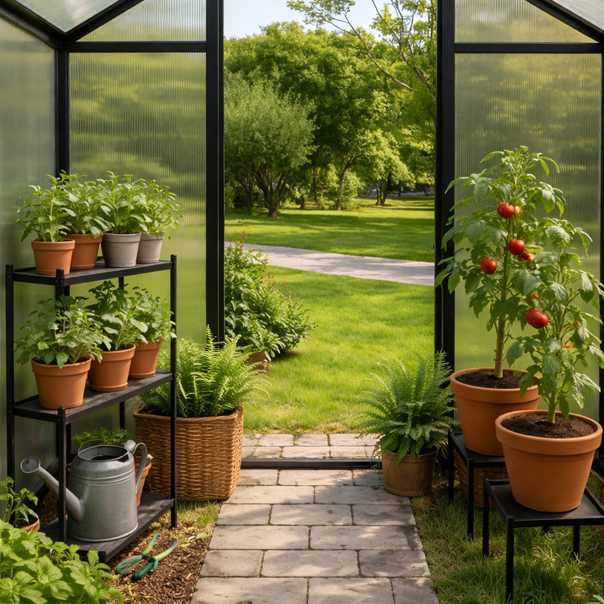 Pohjola Garden Kasvihuone 4,6m²: Tukeva Runko, Paksut Paneelit, Sokkeli & Rännit - Helppo Koota Musta