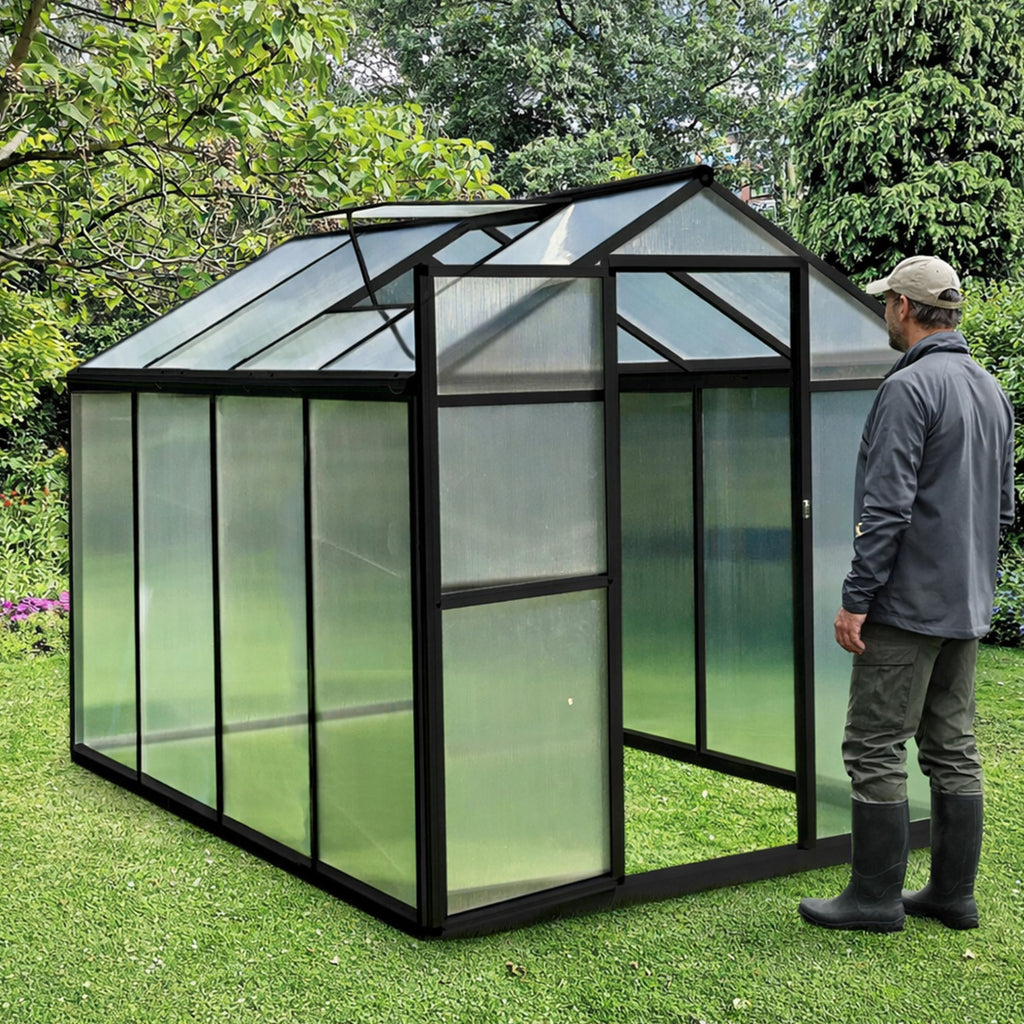 Växthus 4,6 m² – 4 mm cellplåt, sockel, aluminiumram