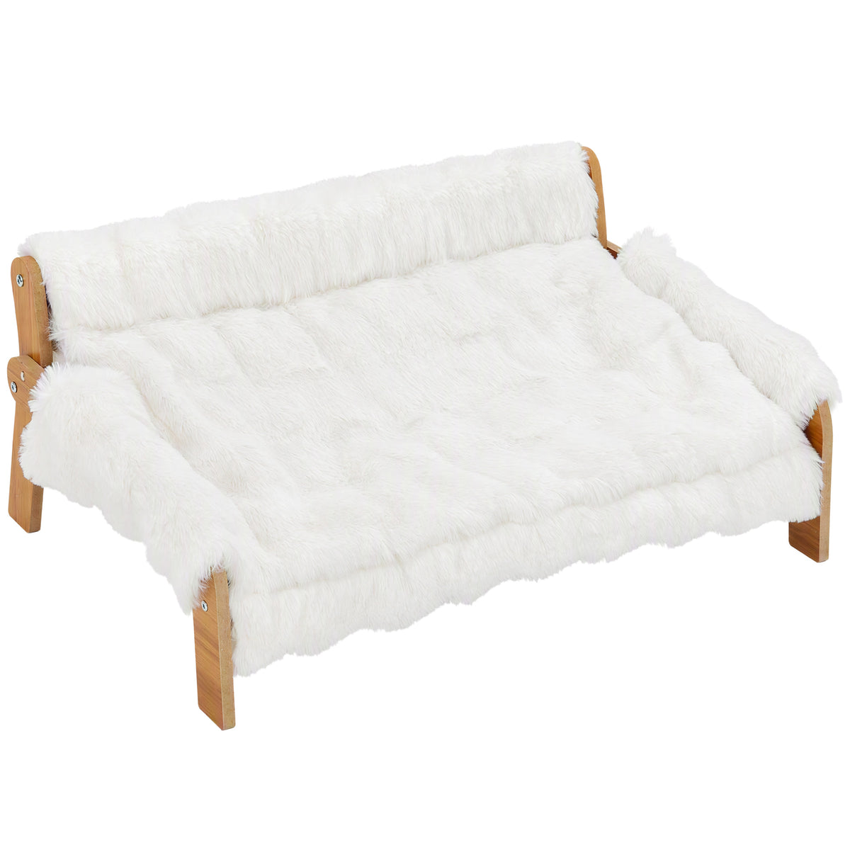 Korotettu lemmikkisohva pluchea, irrotettava päällinen, kissoille 8 kg ja minikoirille 5 kg asti, valkoinen