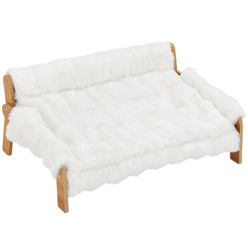Korotettu lemmikkisohva pluchea, irrotettava päällinen, kissoille 8 kg ja minikoirille 5 kg asti, valkoinen