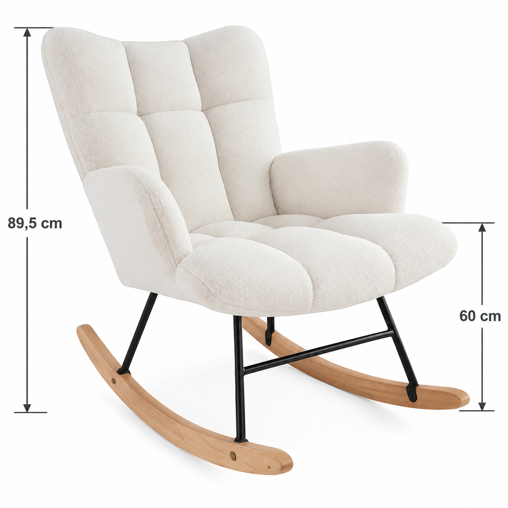 Keinutuoli 67 x 97 x 89 cm – pehmustettu, puu- ja teräsjalat, valkoinen