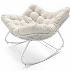 Keinutuoli 100 x 100 x 78 cm – polyrottinki, 12 cm pehmuste, teräsrunko, valkoinen/beige