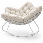 Keinutuoli 100 x 100 x 78 cm – polyrottinki, 12 cm pehmuste, teräsrunko, valkoinen/beige