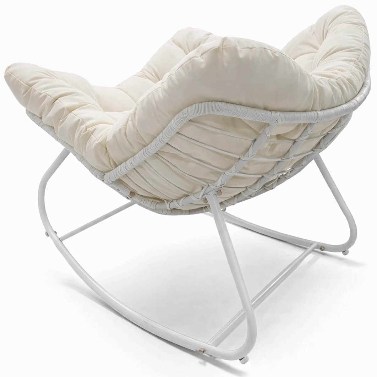 Keinutuoli 100 x 100 x 78 cm – polyrottinki, 12 cm pehmuste, teräsrunko, valkoinen/beige