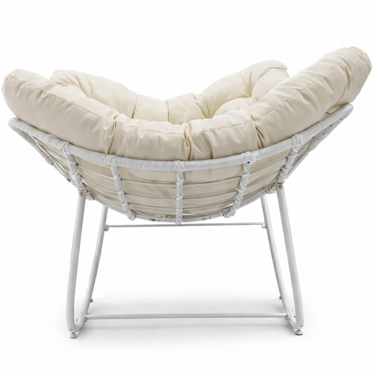 Keinutuoli 100 x 100 x 78 cm – polyrottinki, 12 cm pehmuste, teräsrunko, valkoinen/beige