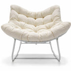 Keinutuoli 100 x 100 x 78 cm – polyrottinki, 12 cm pehmuste, teräsrunko, valkoinen/beige