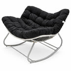 Keinutuoli 100 x 100 x 78 cm – polyrottinki, 12 cm pehmuste, teräsrunko, valkoinen/harmaa