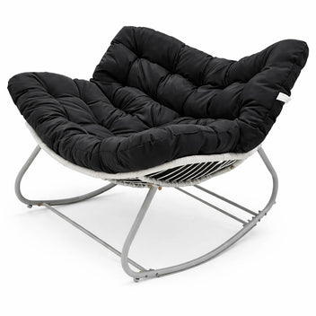 Keinutuoli 100 x 100 x 78 cm – polyrottinki, 12 cm pehmuste, teräsrunko, valkoinen/harmaa
