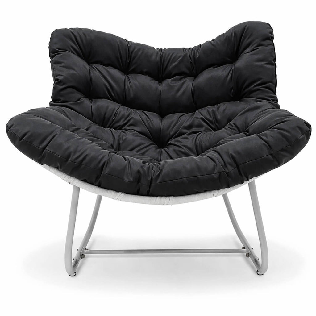 Keinutuoli 100 x 100 x 78 cm – polyrottinki, 12 cm pehmuste, teräsrunko, valkoinen/harmaa