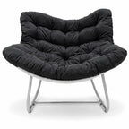 Keinutuoli 100 x 100 x 78 cm – polyrottinki, 12 cm pehmuste, teräsrunko, valkoinen/harmaa