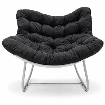 Keinutuoli 100 x 100 x 78 cm – polyrottinki, 12 cm pehmuste, teräsrunko, valkoinen/harmaa