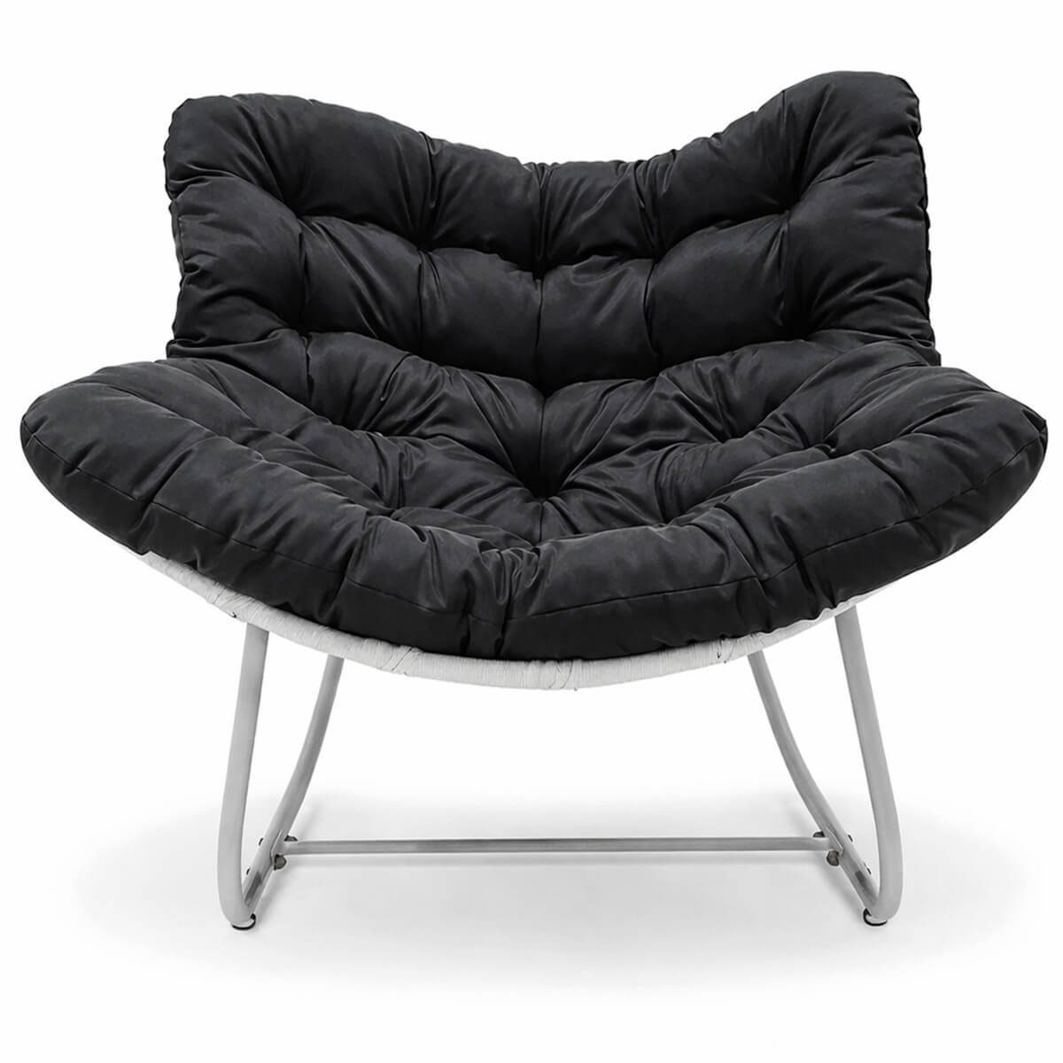 Keinutuoli 100 x 100 x 78 cm – polyrottinki, 12 cm pehmuste, teräsrunko, valkoinen/harmaa