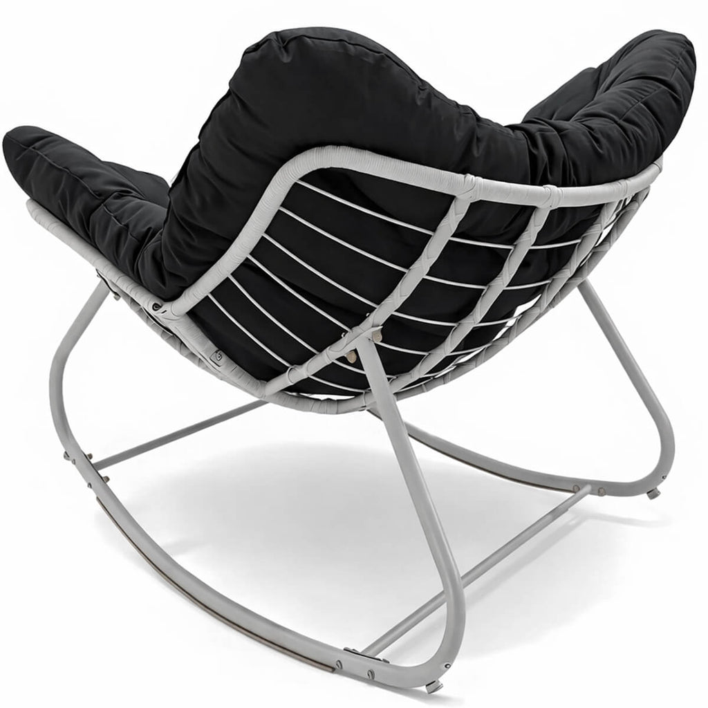 Keinutuoli 100 x 100 x 78 cm – polyrottinki, 12 cm pehmuste, teräsrunko, valkoinen/harmaa