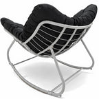 Keinutuoli 100 x 100 x 78 cm – polyrottinki, 12 cm pehmuste, teräsrunko, valkoinen/harmaa