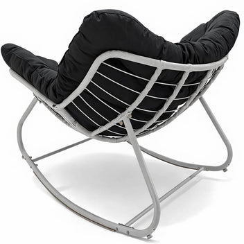 Keinutuoli 100 x 100 x 78 cm – polyrottinki, 12 cm pehmuste, teräsrunko, valkoinen/harmaa