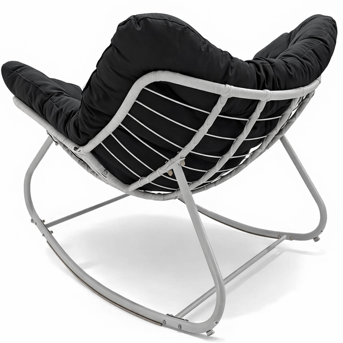 Keinutuoli 100 x 100 x 78 cm – polyrottinki, 12 cm pehmuste, teräsrunko, valkoinen/harmaa