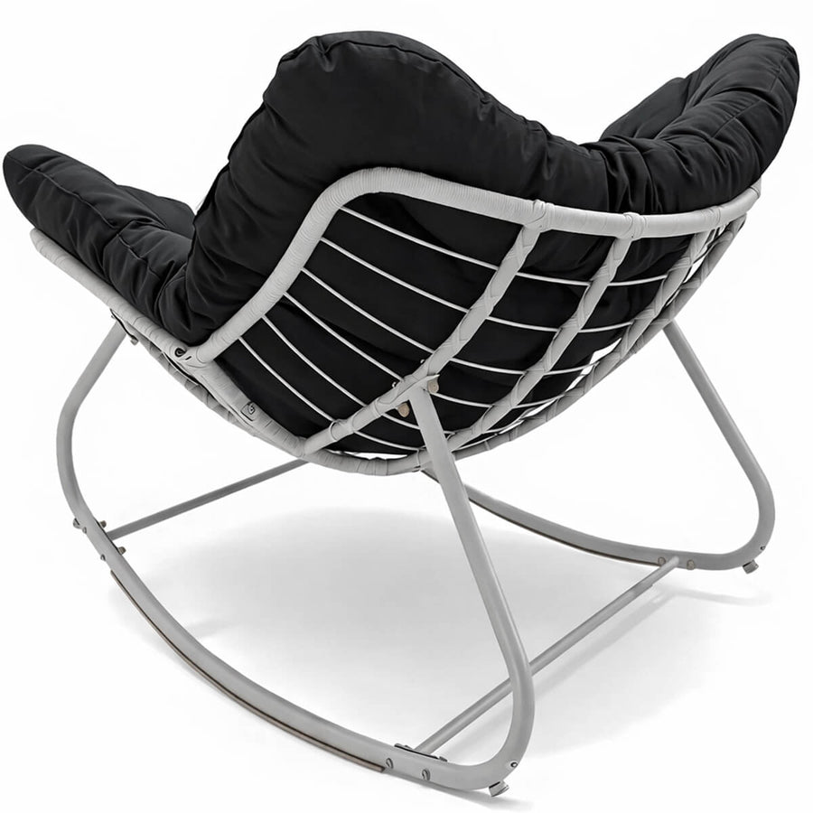 Keinutuoli 100 x 100 x 78 cm – polyrottinki, 12 cm pehmuste, teräsrunko, valkoinen/harmaa