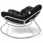 Keinutuoli 100 x 100 x 78 cm – polyrottinki, 12 cm pehmuste, teräsrunko, valkoinen/harmaa