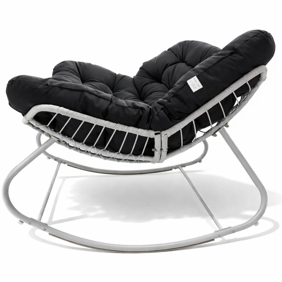 Keinutuoli 100 x 100 x 78 cm – polyrottinki, 12 cm pehmuste, teräsrunko, valkoinen/harmaa