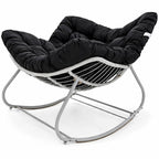 Keinutuoli 100 x 100 x 78 cm – polyrottinki, 12 cm pehmuste, teräsrunko, valkoinen/harmaa