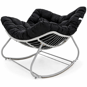 Keinutuoli 100 x 100 x 78 cm – polyrottinki, 12 cm pehmuste, teräsrunko, valkoinen/harmaa