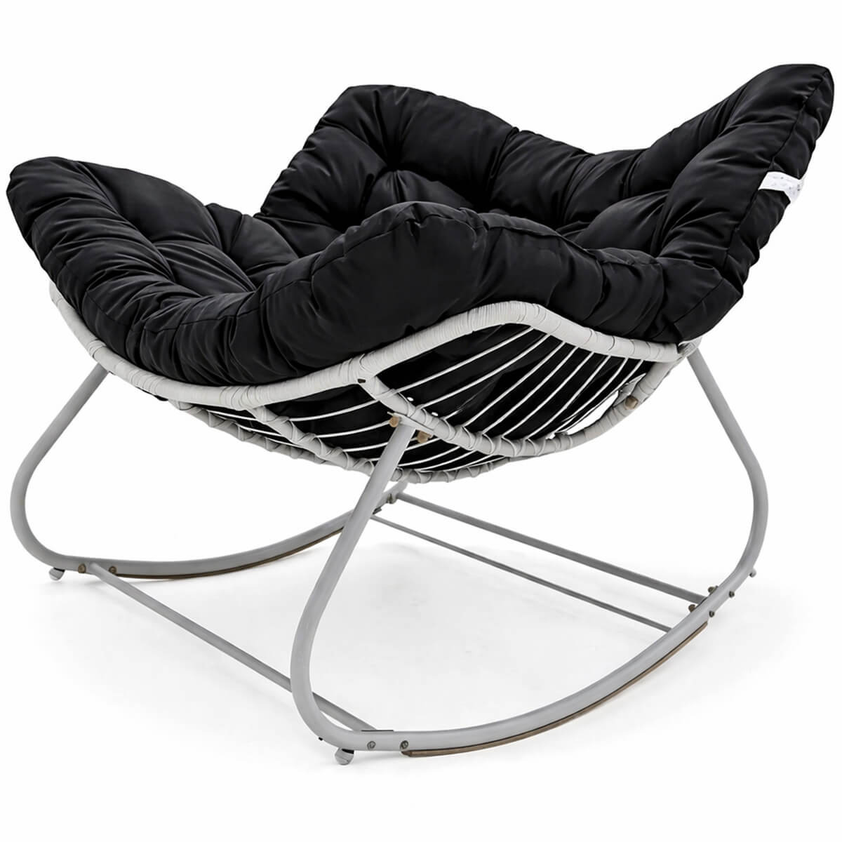 Keinutuoli 100 x 100 x 78 cm – polyrottinki, 12 cm pehmuste, teräsrunko, valkoinen/harmaa