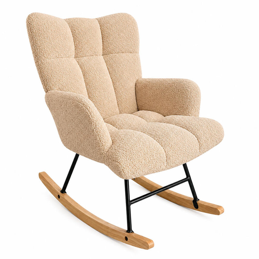Keinutuoli 67 x 97 x 89 cm – pehmustettu, puu- ja teräsjalat, ruskea