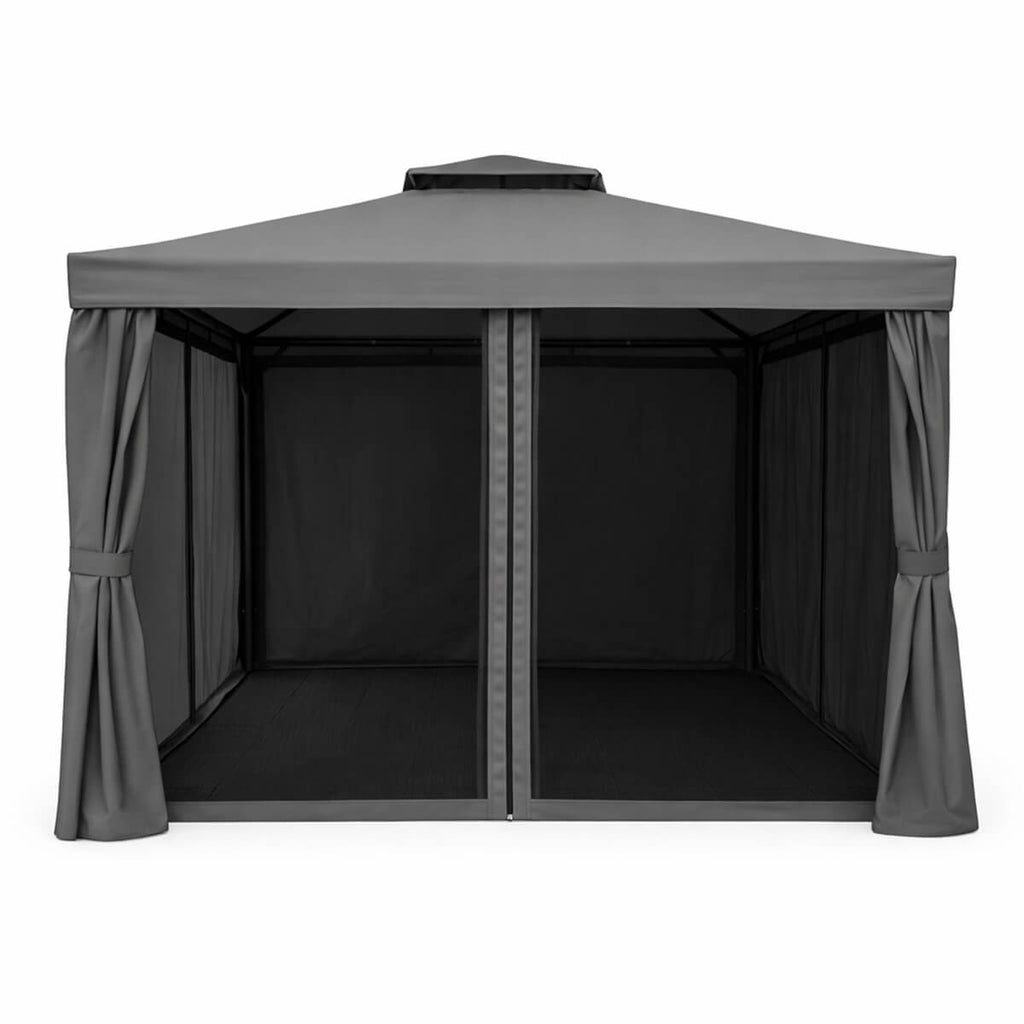 Trädgårdspaviljong 3 x 3 m – aluminiumram, myggnät, 250 g/m² PVC-tak, grå