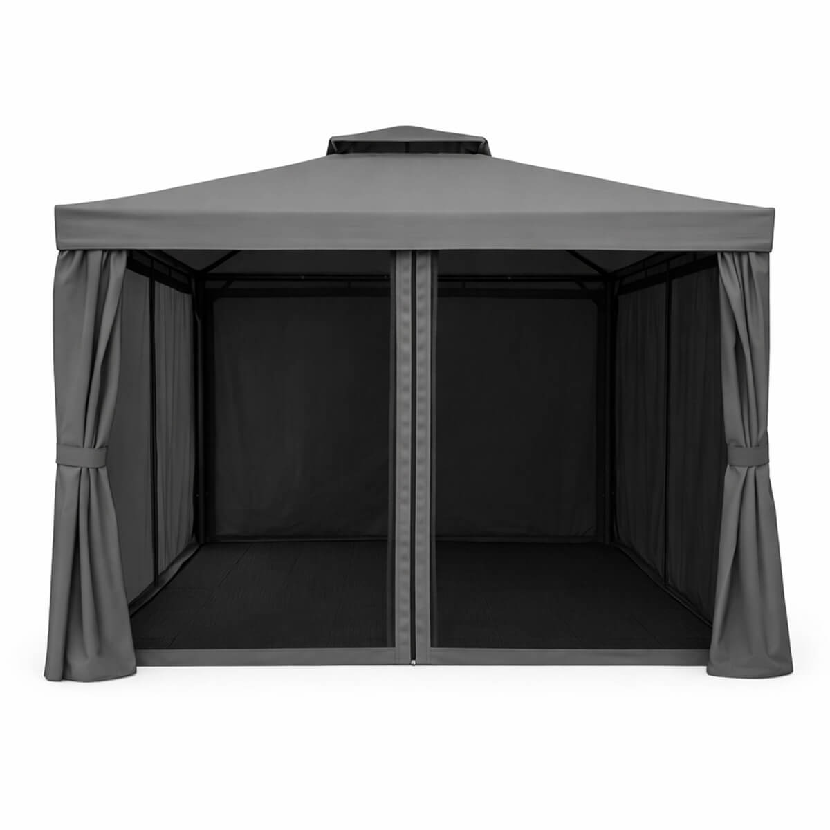 Trädgårdspaviljong 3 x 3 m – aluminiumram, myggnät, 250 g/m² PVC-tak, grå