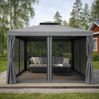 Trädgårdspaviljong 3 x 3 m – aluminiumram, myggnät, 250 g/m² PVC-tak, grå