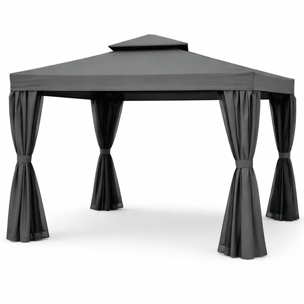Trädgårdspaviljong 3 x 3 m – aluminiumram, myggnät, 250 g/m² PVC-tak, grå