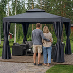 Trädgårdspaviljong 3 x 3 m – aluminiumram, myggnät, 250 g/m² PVC-tak, grå