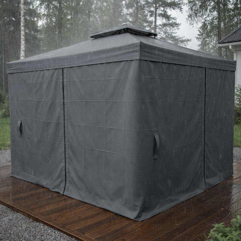 Trädgårdspaviljong 3 x 3 m – aluminiumram, myggnät, 250 g/m² PVC-tak, grå