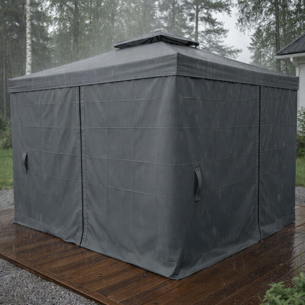 Trädgårdspaviljong 3 x 3 m – aluminiumram, myggnät, 250 g/m² PVC-tak, grå