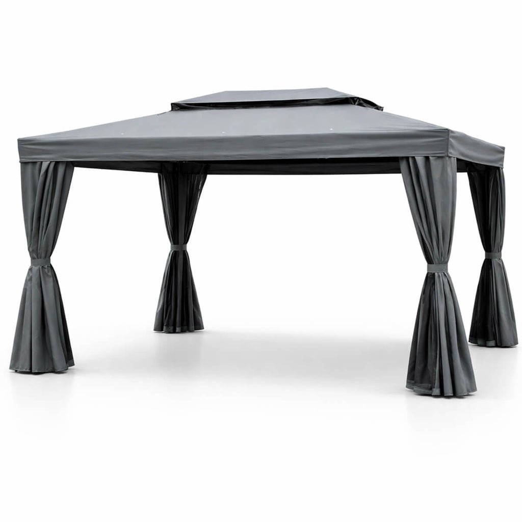 Pihapaviljonki 3 x 4 m – alumiinirunko, hyttysverkko, PVC-katto, harmaa