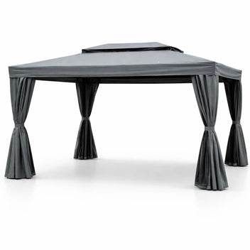 Pihapaviljonki 3 x 4 m – alumiinirunko, hyttysverkko, PVC-katto, harmaa