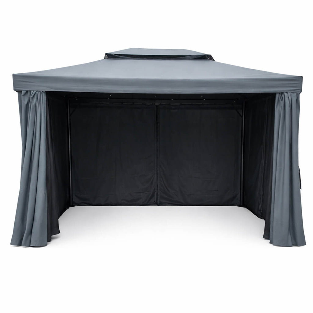 Pihapaviljonki 3 x 4 m – alumiinirunko, hyttysverkko, PVC-katto, harmaa