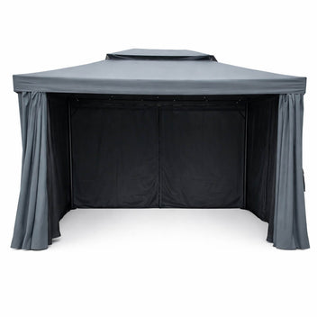 Pihapaviljonki 3 x 4 m – alumiinirunko, hyttysverkko, PVC-katto, harmaa