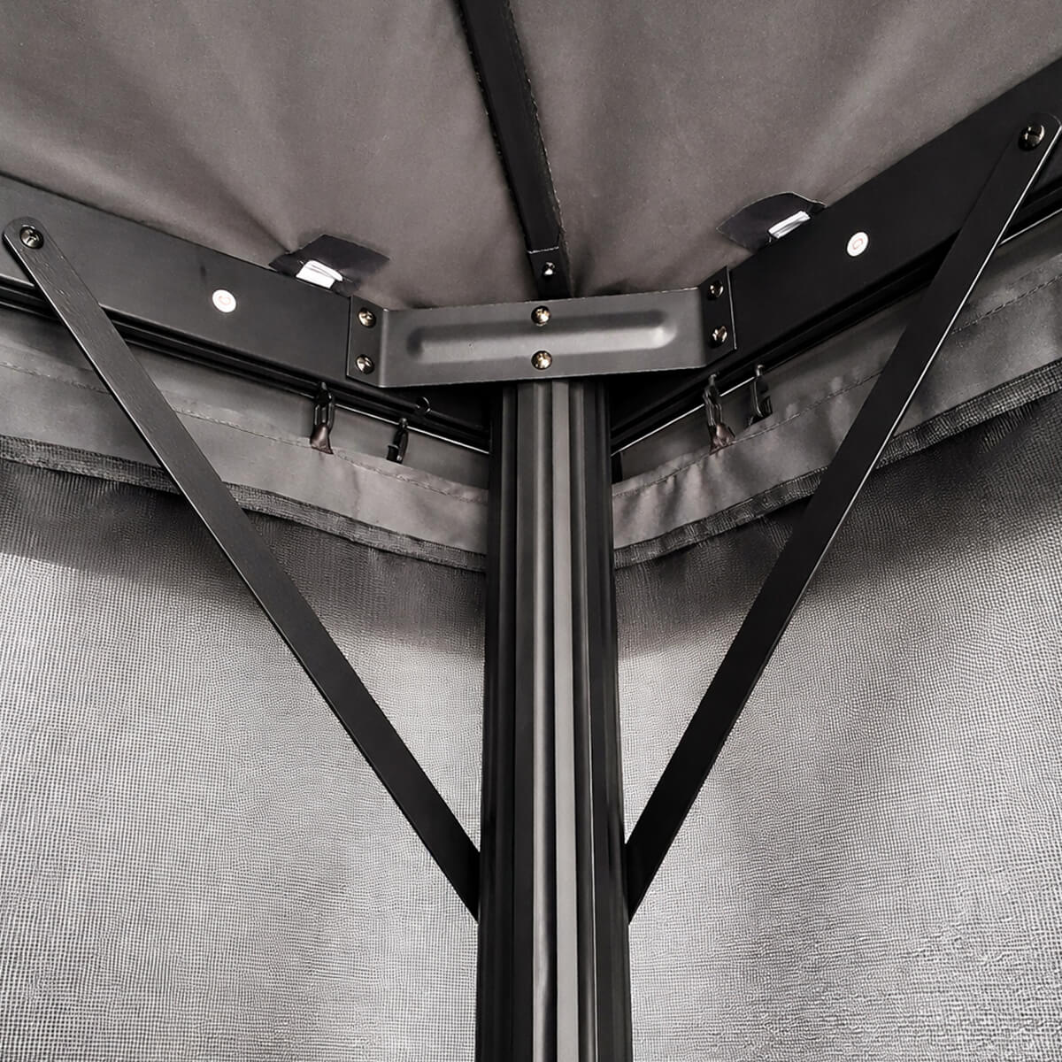 Pihapaviljonki 3 x 4 m – alumiinirunko, hyttysverkko, PVC-katto, harmaa