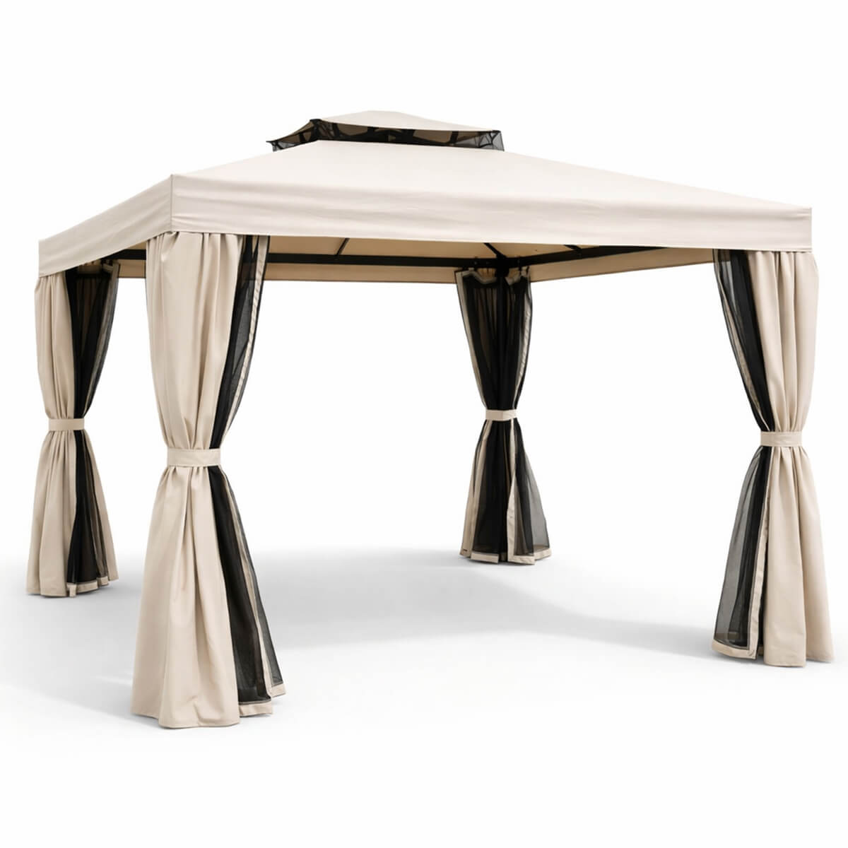 Trädgårdspaviljong 3 x 4 m – aluminiumram, myggnät, PVC-tak, beige