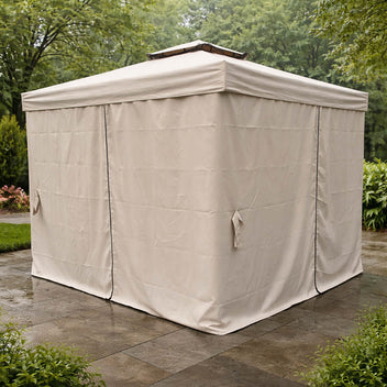 Trädgårdspaviljong 3 x 4 m – aluminiumram, myggnät, PVC-tak, beige