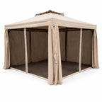 Pihapaviljonki 3 x 4 m – alumiinirunko, hyttysverkot, PVC-pinnoitettu katto, beige