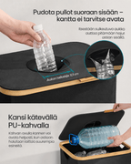 Kierrätysastia keittiöön, 100 l pullonkeräysastia metallille, muoville, paperille ja lasille, sisäpussi kantokahvoilla, syvänmusta ja luonnonbeige