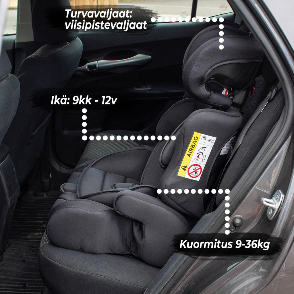 KIKID TURVAISTUIN BASIC 9-36 KG MUSTA-PUNAINEN