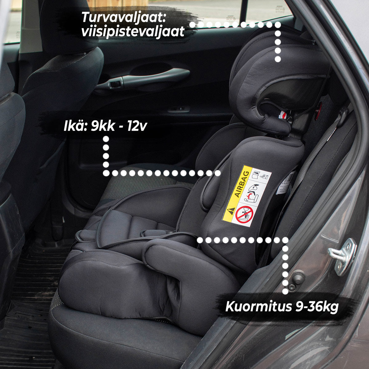 KIKID TURVAISTUIN BASIC 9-36 KG BLACK EDITION
