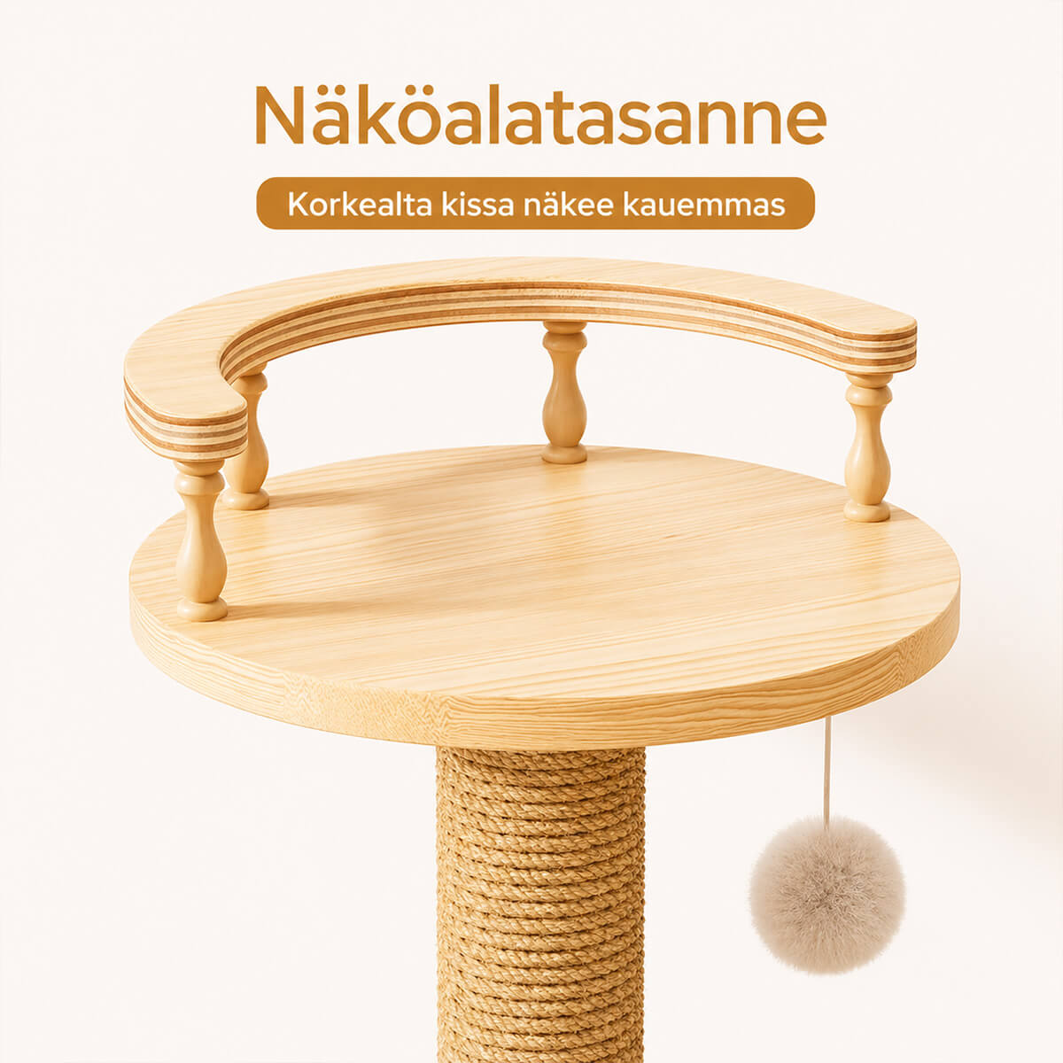 Kissan kiipeilypuu 140 cm, puinen raapimispuu tasoilla ja pesätilalla