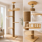 Kattklätterträd från golv till tak 40 x 40 x 255–265 cm – klösbräda i träfärg