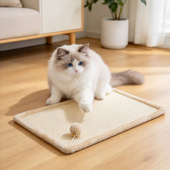 Kissan raapimismatto pallolelulla 65 x 45 cm – beige