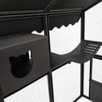 Kattbur för utomhusbruk 185,5 x 140 x 188 cm grå, träram och galvaniserat metallnät